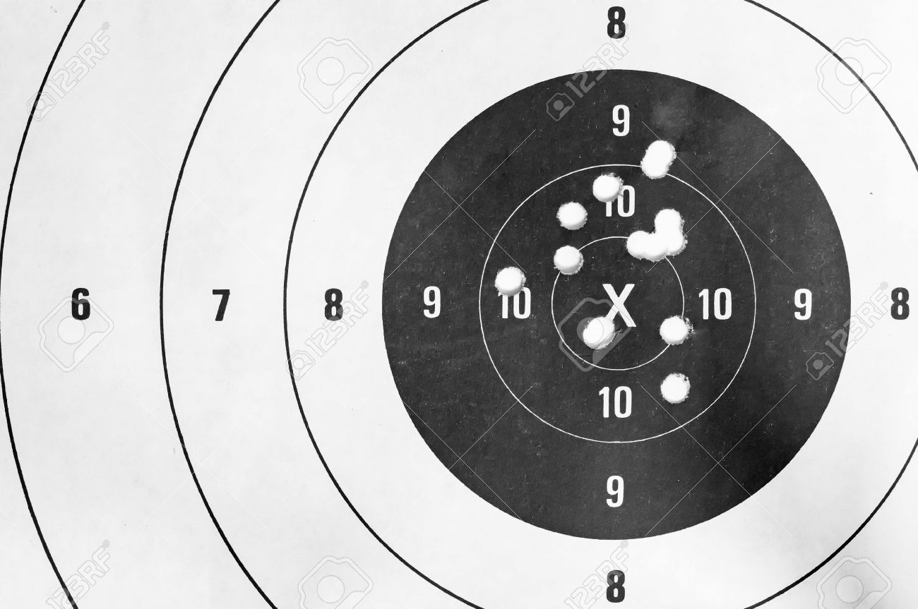 Black and white, Close up of a shooting target and bullseye with