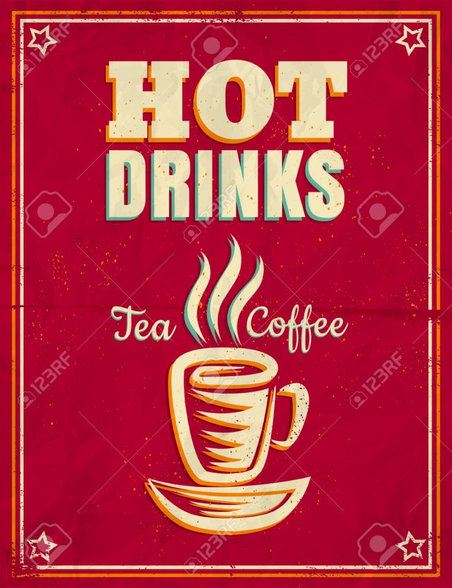 Vector vintage poster with hot drinks tea or coffee